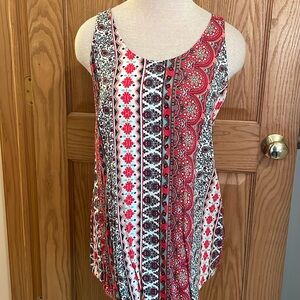 Alyx red, coral, aqua, brown, cream patterned tank top